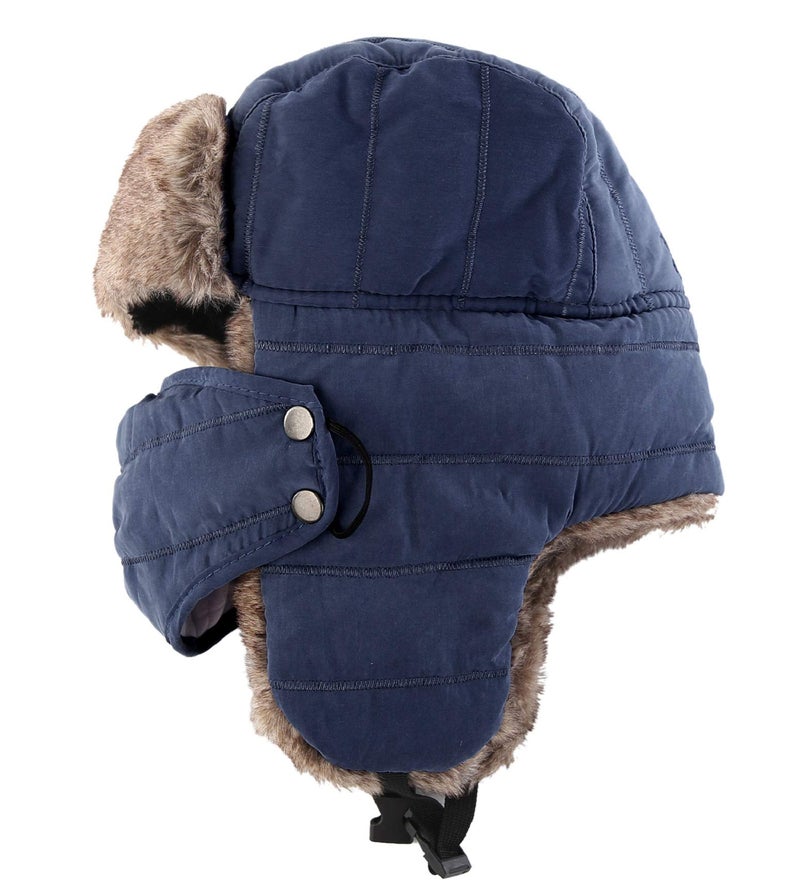 Connectyle Mens Womens Warm Trapper Hat Windproof Winter Hunting Aviator Hat with Ear Flap Navy Blue - Image 3